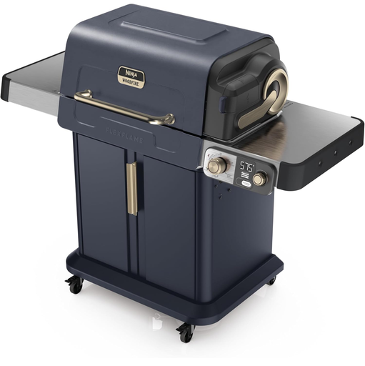 Parrillera A Gas Y Sistema De Cocina Ninja FlexFlame 5 En 1 Con Tecnologia CyclonicHeat-iQ Y Woodfire Azul