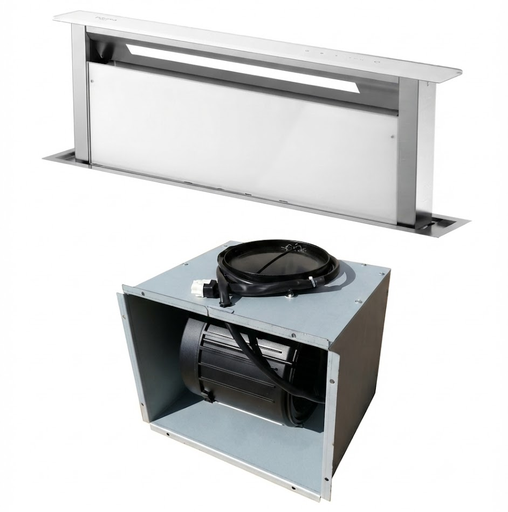 Campana De Isla 90 Cm Fulgor Downdraft Telescopica Barra De Iluminacion Led Vidrio Blanco Con Motor