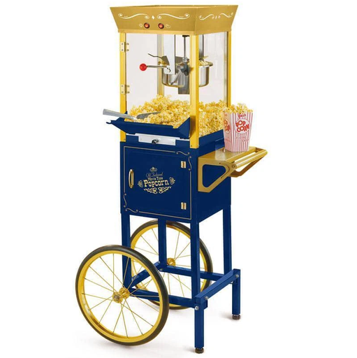 Carro De Cotufas Nostalgia 32 Tazas Compartimento De Almacenamiento Con Acc Azul Y Dorado