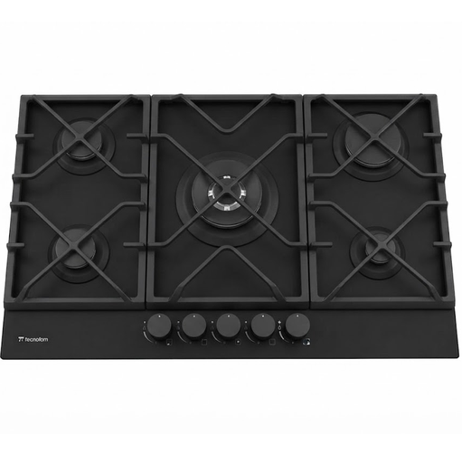 Tope A Gas 70 Cm Tecnolam Vetro Con Perillas Sensor De Seguridad Antifugas Negro Mate
