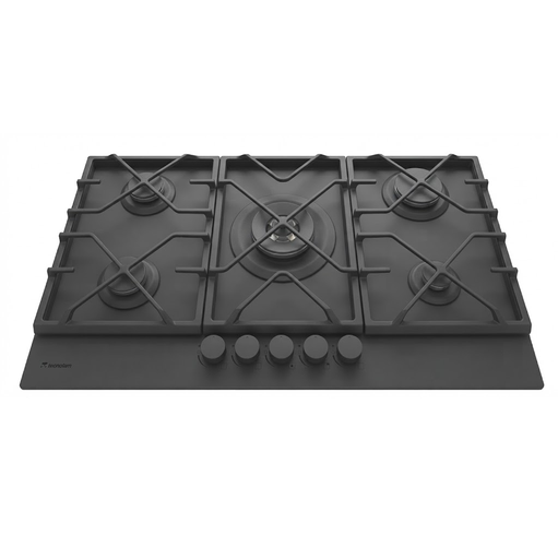 Tope A Gas 90 Cm Tecnolam Vetro Con Perillas Sensor De Seguridad Antifugas Negro Mate